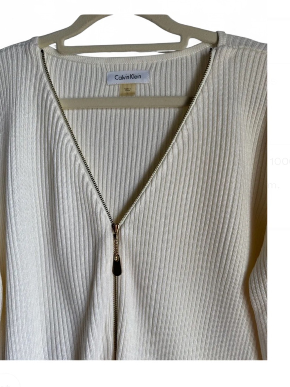 Calvin Klein Ivory Ribbed Zip-Front Dress - Picture 3 of 9